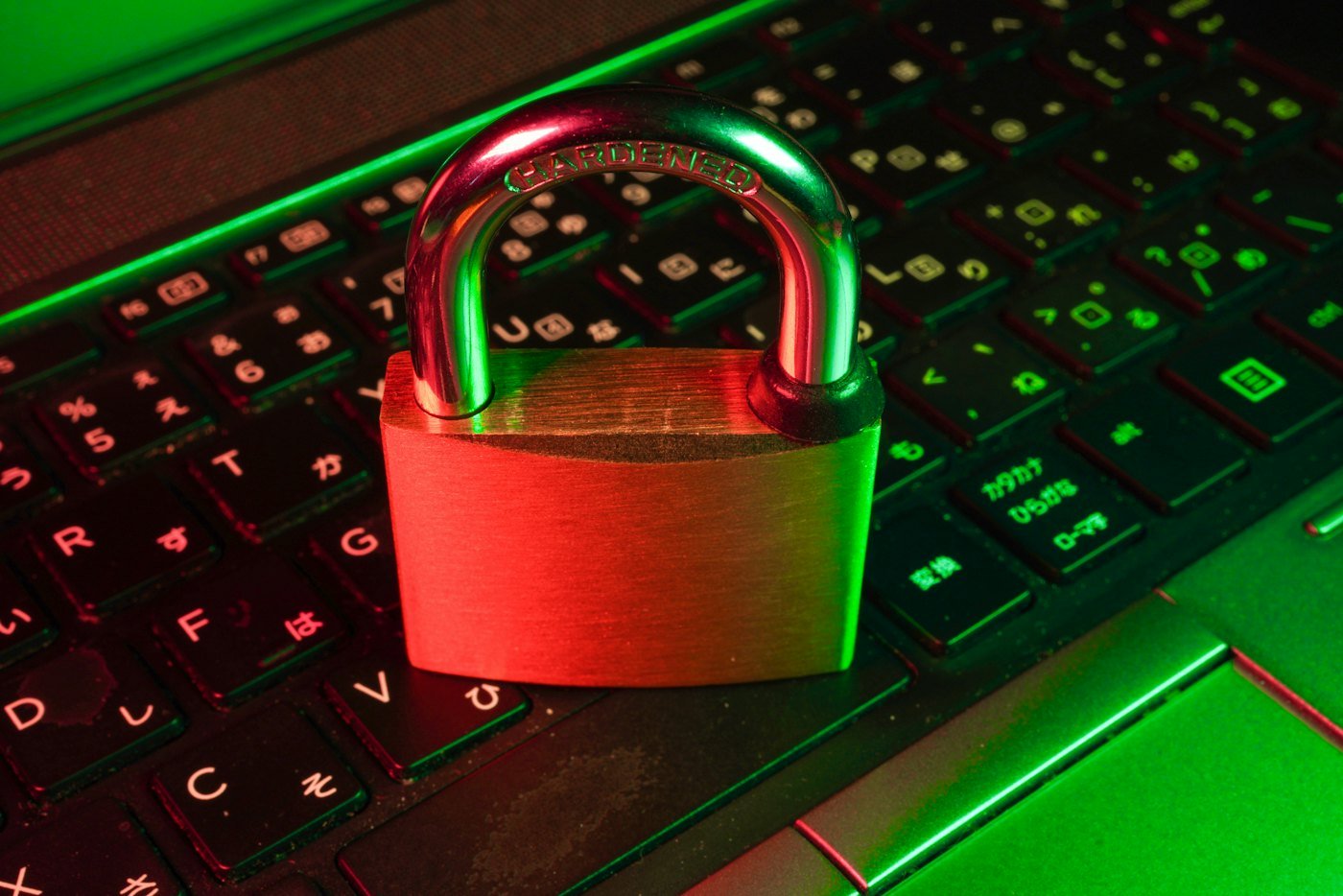 Cybersecurity padlock on keyboard