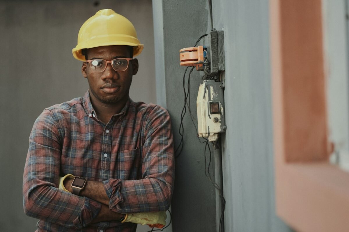 Worker wearing a hard hat