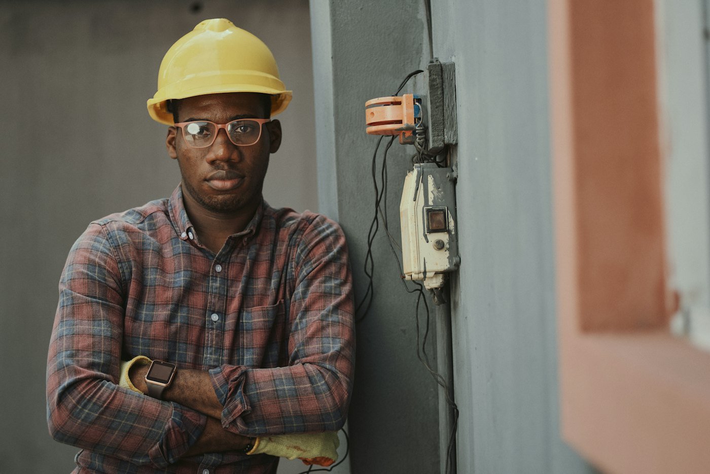 Worker wearing a hard hat